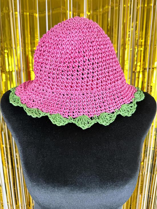 Joe Fresh Accessories - Crochet‎ Bucket Hat Pink Green Knit Hat Summer Boho